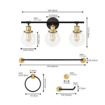 Hugo 24.5" 3-Light Farmhouse Classic Vanity Light with Bathroom Hardware Accessory Set - JONATHAN Y